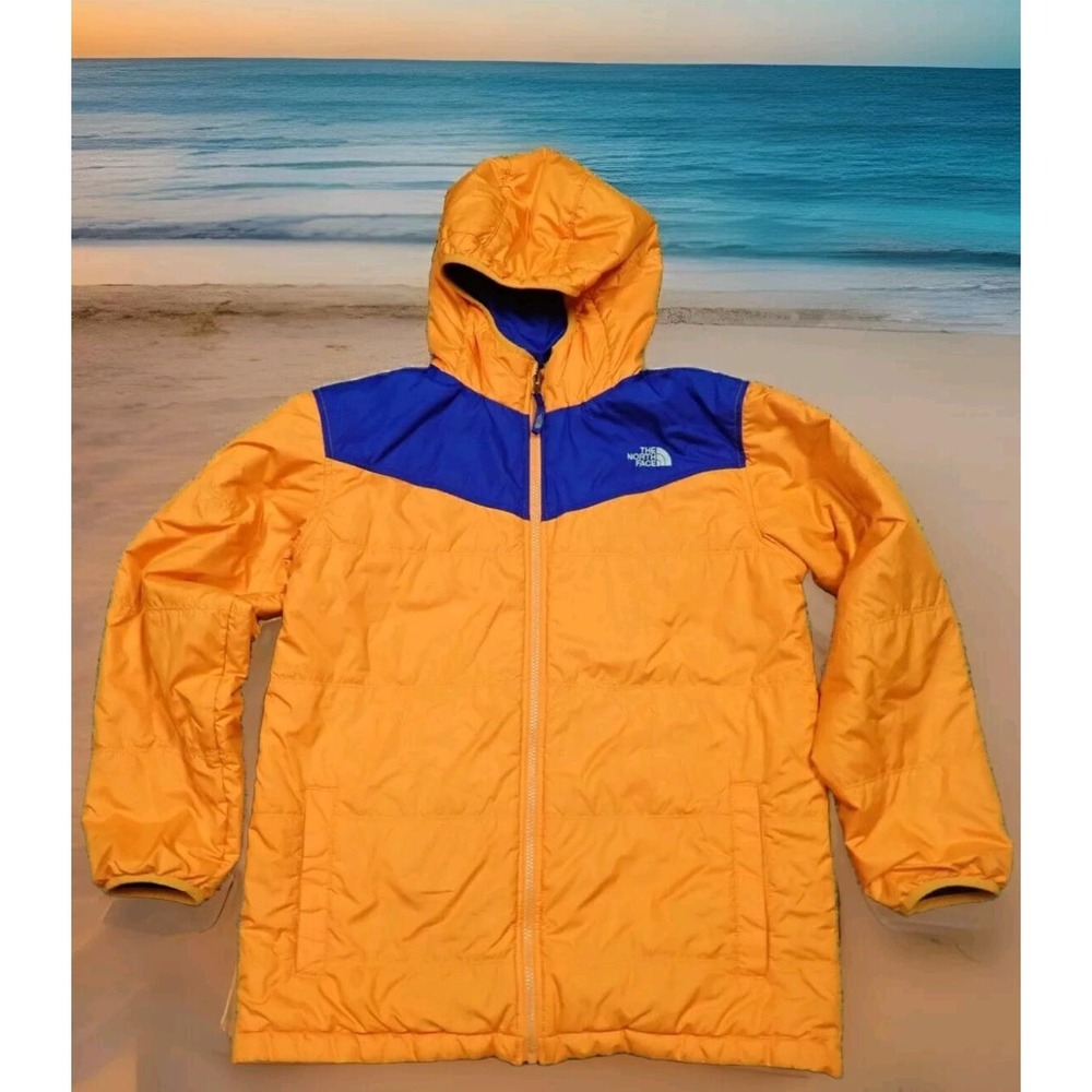 The North Face Reversible Puffer Jacket Boys XL 18-20 Orange Blue Excellent Zip